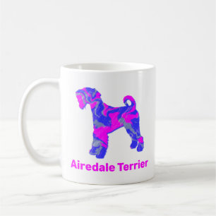 Airedale Terrier Dog Hot Pink n Blue on White Coffee Mug