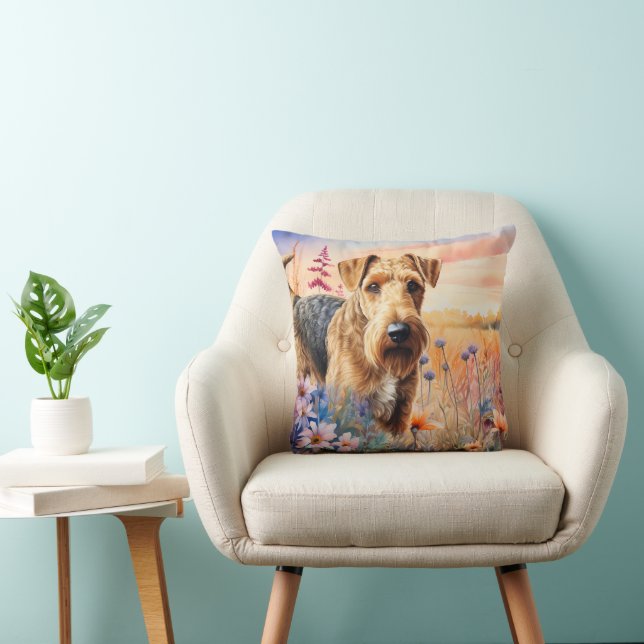 Airedale Terrier Dog in a Wildflower Meadow Cushion (Chair)