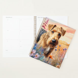 Airedale Terrier Dog in a Wildflower Meadow Planner