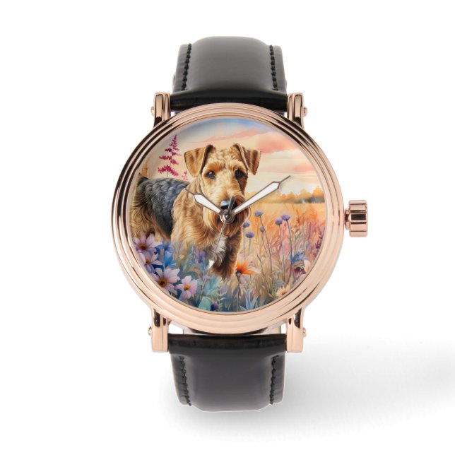 Airedale Terrier Dog in a Wildflower Meadow Watch (Front)