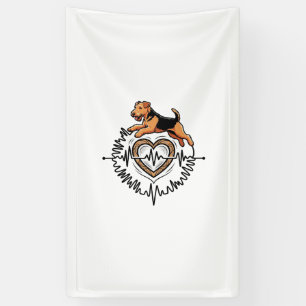 Airedale Terrier Dog Jumping Heart Ekg Line Banner