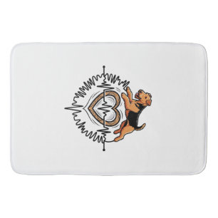 Airedale Terrier Dog Jumping Heart Ekg Line Bath Mat