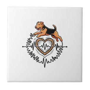 Airedale Terrier Dog Jumping Heart Ekg Line Ceramic Tile