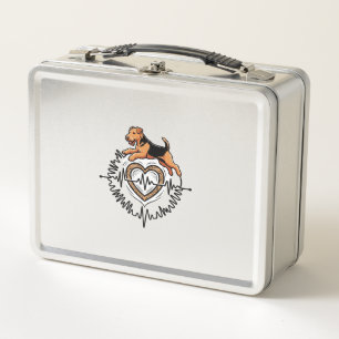 Airedale Terrier Dog Jumping Heart Ekg Line Metal Lunch Box