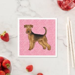 Airedale Terrier Dog Love With Pink Heart Pattern Napkin