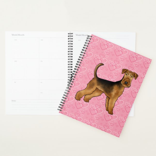 Airedale Terrier Dog Love With Pink Heart Pattern Planner (Display)
