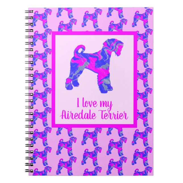 Airedale Terrier Dog Lover Pink & Blue Silhouette Notebook (Front)