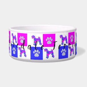 Airedale Terrier Dog & Paw Crazy Hot Pink Dog Bowl