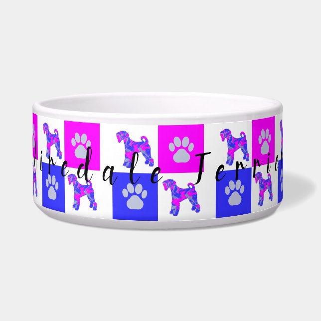 Airedale Terrier Dog & Paw Crazy Hot Pink Dog Bowl (Front)