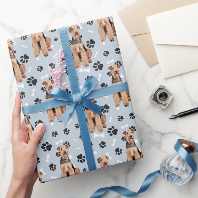 Airedale Terrier Dog Paw Print Pattern Wrapping Paper (Gifting)