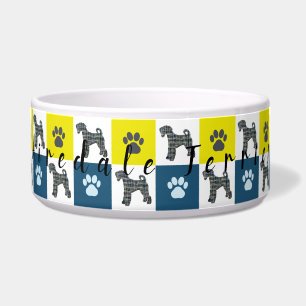 Airedale Terrier Dog & Paw Yellow & Blue Grid