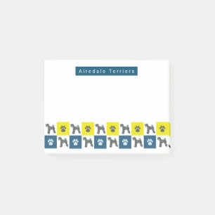 Airedale Terrier Dog & Paw Yellow & Blue Grid Post-it Notes