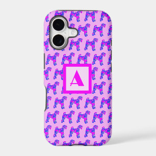 Airedale Terrier Dog Pink Blue Silhouette Monogram