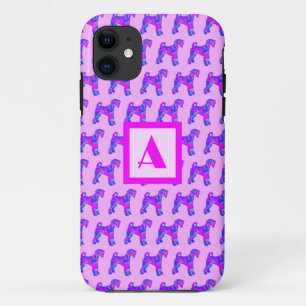 Airedale Terrier Dog Pink Blue Silhouette Monogram iPhone 11 Case