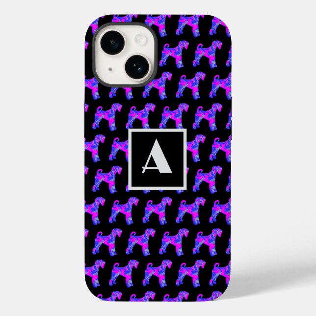 Airedale Terrier Dog Pnk Blu Silhouette Mono Black Case-Mate iPhone Case (Back)