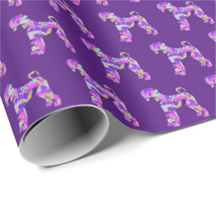 Airedale Terrier Dog Silhouette Colourful Purple Wrapping Paper
