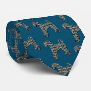 Airedale Terrier Dog Silhouette Grid Blue Tie