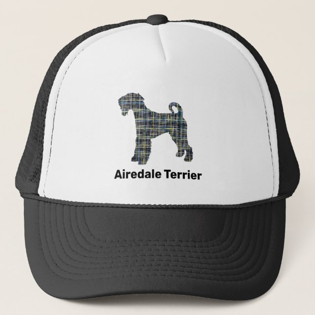 Airedale Terrier Dog Silhouette Grid Custom Trucker Hat (Front)