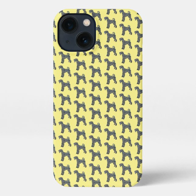 Airedale Terrier Dog Silhouette Grid Yellow iPhone Case (Back)