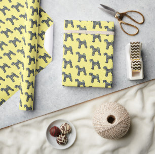 Airedale Terrier Dog Silhouette Grid Yellow Wrapping Paper