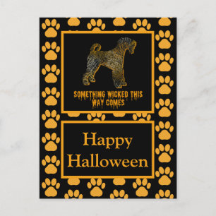 Airedale Terrier Dog Silhouette Halloween Orange Postcard