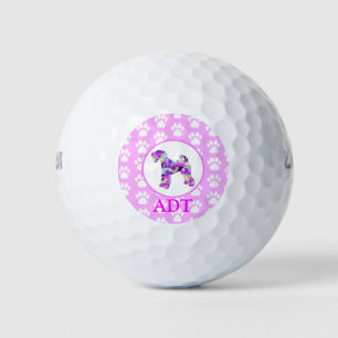 Airedale Terrier Dog Silhouette Paw Pink PY&B Golf Balls