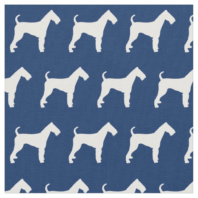 Airedale Terrier Dog Silhouette Pet Navy Blue Fabric (Close Up)