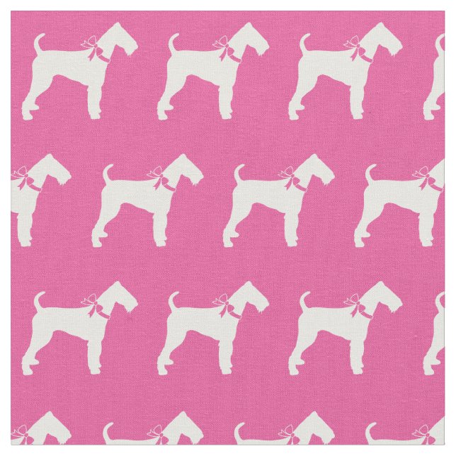 Airedale Terrier Dog Silhouette Pet Pink Fabric (Close Up)