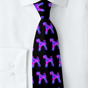 Airedale Terrier Dog Silhouette Pink & Blue Black Tie