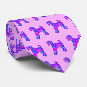 Airedale Terrier Dog Silhouette Pink & Blue Pink Tie