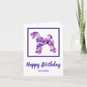 Airedale Terrier Dog Silhouette Purple Birthday Card