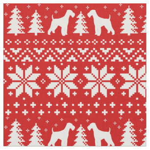 Airedale Terrier Dog Silhouettes Christmas Holiday Fabric