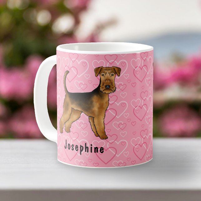 Airedale Terrier Dog With Pink Hearts And Name Coffee Mug (Creator Uploaded)