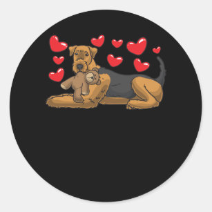 Airedale Terrier Dog With Stuffed Animal Classic Round Sticker