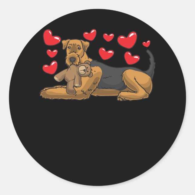 Airedale Terrier Dog With Stuffed Animal Classic Round Sticker (Front)