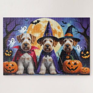 Airedale Terrier Dogs Pumpkin Halloween Funny Jigsaw Puzzle