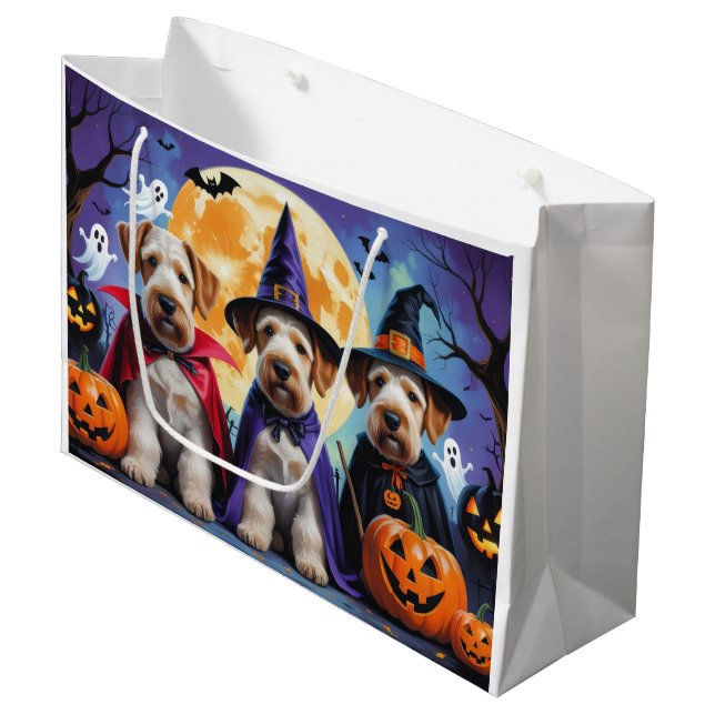 Airedale Terrier Dogs Pumpkin Halloween Funny Large Gift Bag (Front Angled)