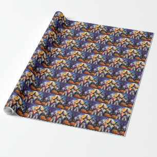 Airedale Terrier Dogs Pumpkin Halloween Funny Wrapping Paper