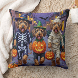 Airedale Terrier Dogs Trick-or-Treating Halloween  Cushion