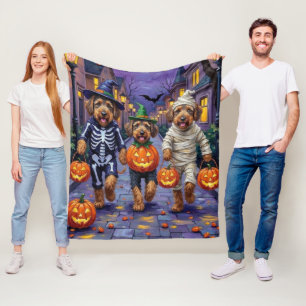 Airedale Terrier Dogs Trick-or-Treating Halloween  Fleece Blanket