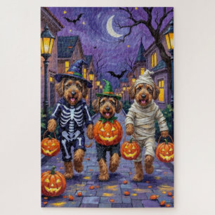 Airedale Terrier Dogs Trick-or-Treating Halloween  Jigsaw Puzzle