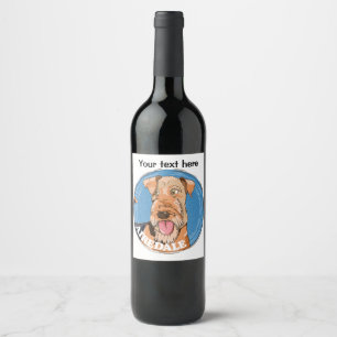Airedale Terrier Face Wine Label