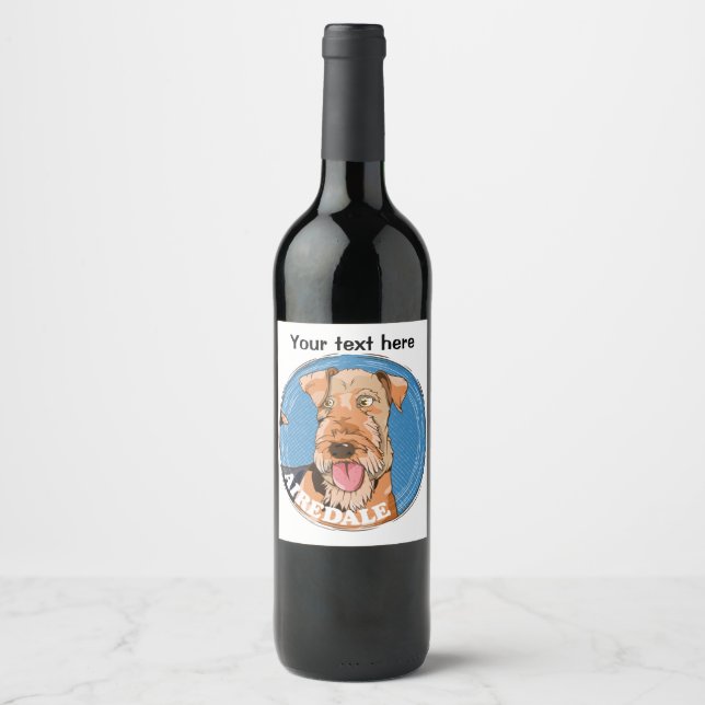 Airedale Terrier Face Wine Label (Front)