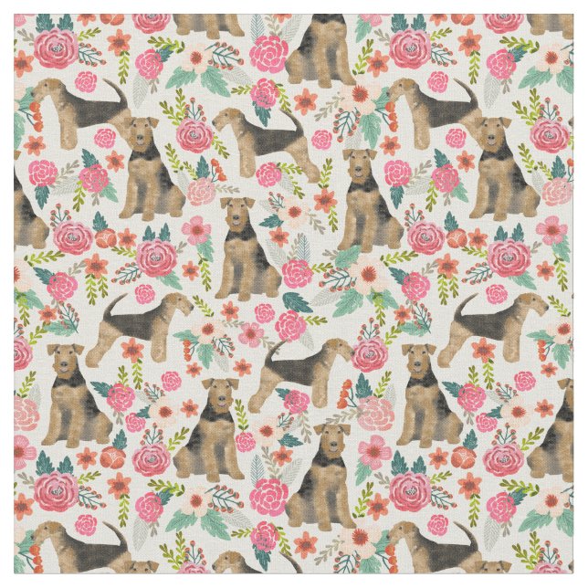 Airedale Terrier floral print fabric (Close Up)