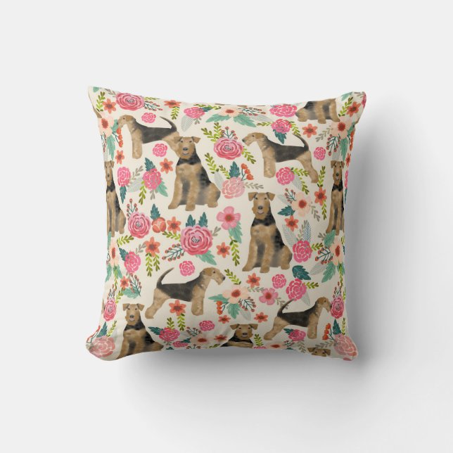Airedale Terrier Floral print pillow (Front)
