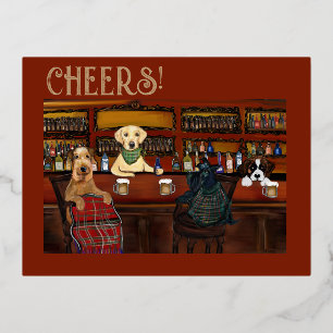 AIREDALE TERRIER  & FRIENDS       FOIL HOLIDAY POSTCARD