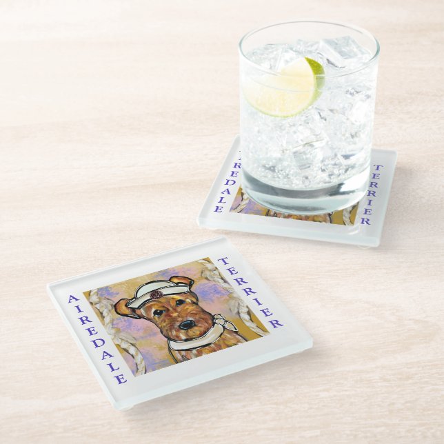 AIREDALE TERRIER   GLASS COASTER (Angled)