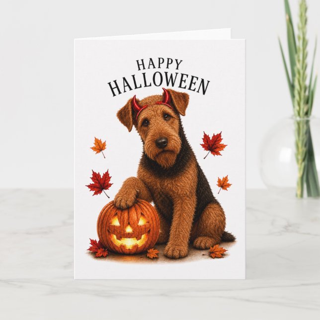 Airedale Terrier Halloween Devil Dog Card (Front)