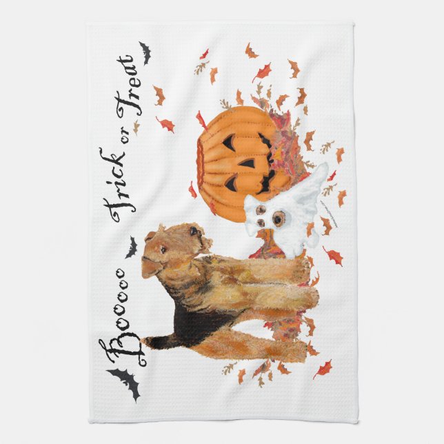 Airedale Terrier Halloween Tea Towel (Vertical)