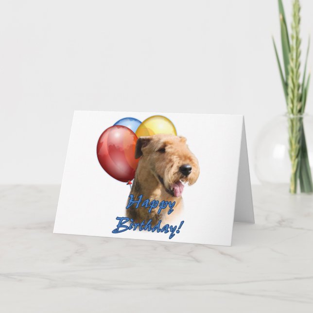 Airedale Terrier Happy Birthday Balloon Card (Front)